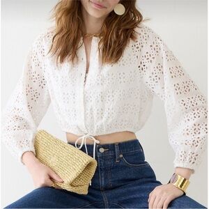 J.Crew Long-Sleeve Linen Crop Top in Eyelet size small